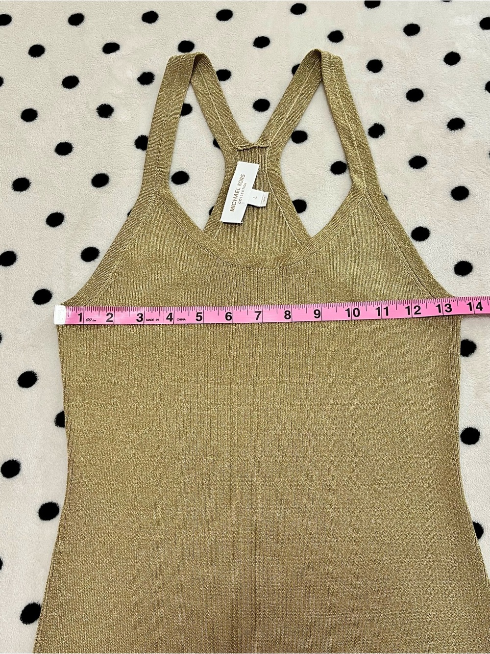 Michael Kors Collection Gold Ribbed Racerback Tank Top Size L - Picture 5 of 10